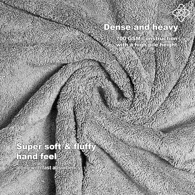 BIOWEAVES 100% Organic Cotton 700 GSM Plush 6-Piece Towel Set GOTS Certified, 2 Bath Towels, 2 Hand Towels & 2 Washcloths - Light Grey