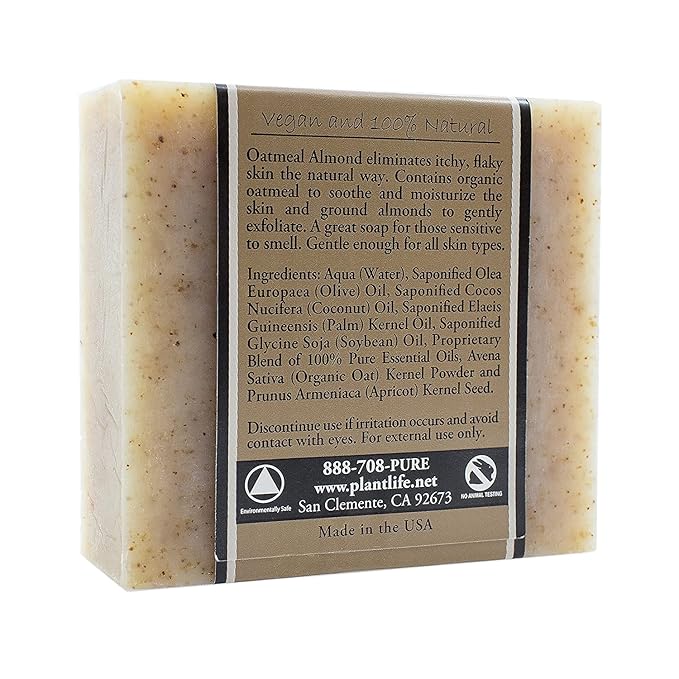 Plantlife Oatmeal Almond 3-Pack Bar Soap - Moisturizing and Soothing Soap for Your Skin - Hand Crafted Using Plant-Based Ingredients - Made in California 4oz Bar