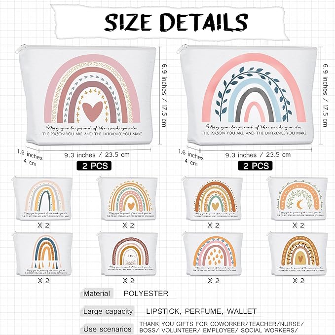 Sieral 30 Pcs Rainbow Canvas Makeup Bags Bulk Employee Appreciation Gifts Graduation Inspirational Cosmetic Bags Thank You Gifts for Teacher Secretary Coworker Volunteer Nurse(Delicate)