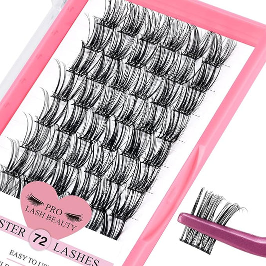 Cluster Lashes, 72 Pcs Individual Lashes, Lash Clusters DIY Eyelash Extension, Super Thin Band Reusable Soft & Comfortable (Ripple-D-12mm)