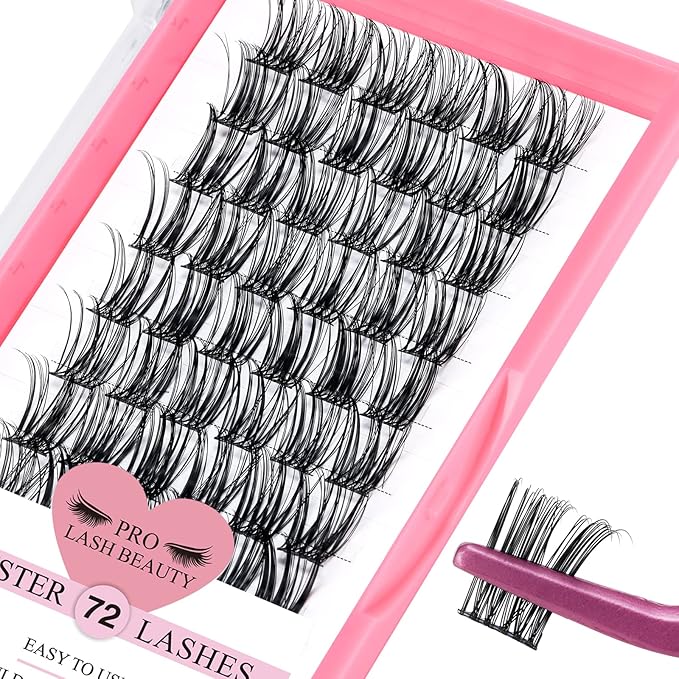 Cluster Lashes, 72 Pcs Individual Lashes, Lash Clusters DIY Eyelash Extension, Super Thin Band Reusable Soft & Comfortable (Ripple-D-16mm)