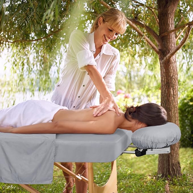 12 Pcs 4 Sets Premium Microfiber Massage Table Sheet Set, Include Massage Table Cover, Massage Fitted Sheet, Massage Face Rest Cover for Beauty Salon Spa Hair Salon (Light Grey)