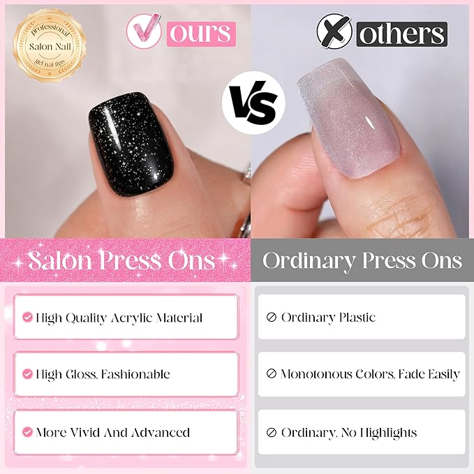 NEW Press on Nails Short 5 Styles, Jofay Fashion 120Pcs Salon-Like Fake Nails with Cat Eye | Glitter | Mermaid Chrome Nail Designs, Artificial Acrylic Nails Gel Glue on Nails Stick on Nails for Women