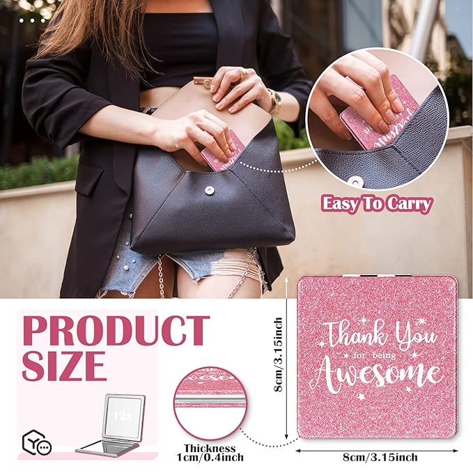 Qunclay 12 Pcs Employee Appreciation Gifts, Compact Mirror for Women Thank You for Being Awesome Makeup Mirror Favors for Mother's Day Teachers Volunteer Nurse
