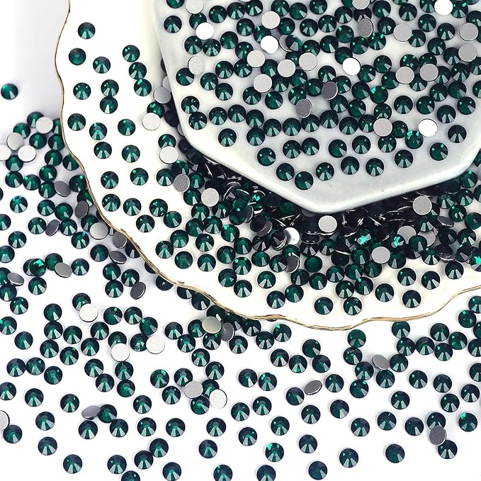 10000PCS Emerald Rhinestones Bulk, Flat Back Crystal Glass Stone Round Gems,SS16, 3.8-4.0mm
