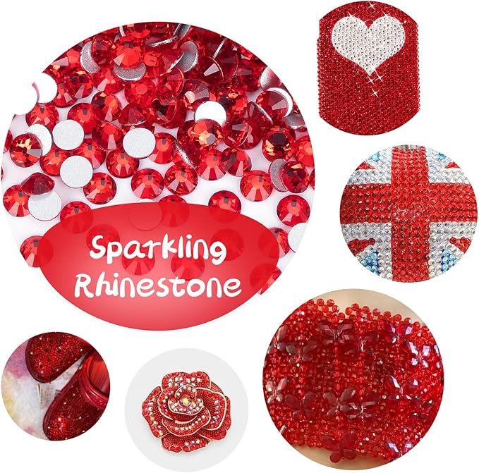 10000PCS Red Rhinestones Bulk, Flat Back Crystal Glass Stone Round Gems,SS16, 3.8-4.0mm