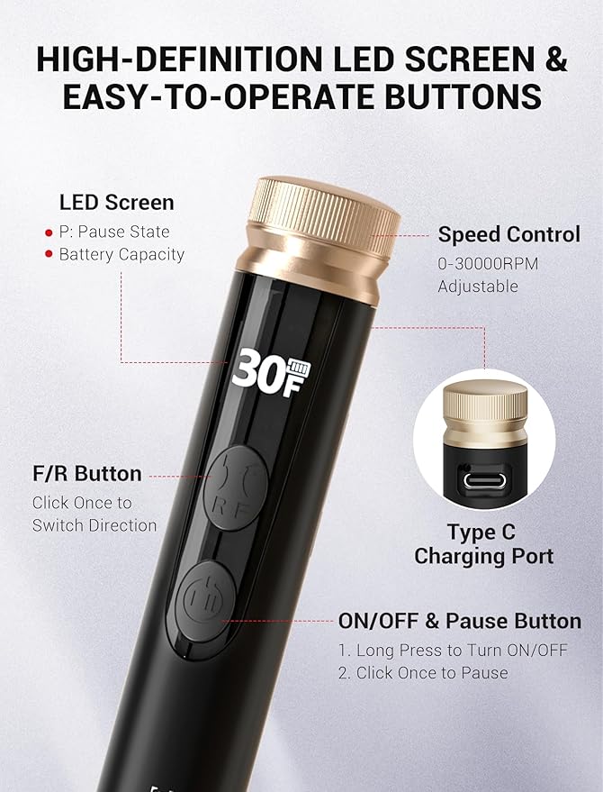 MelodySusie 30000RPM Portable Electric Nail Drill with Nail Art Brushes Set