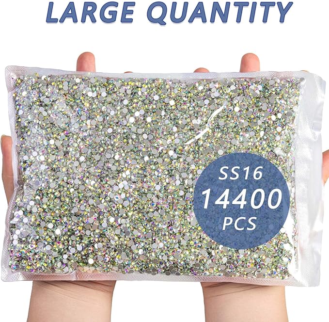 Beadsland Flatback Rhinestones Bulk,14400pcs AB Crystal Rhinestones for Nails Crafts Clothes DIY Decoration, Crystal AB, SS16, 3.8-4.0mm