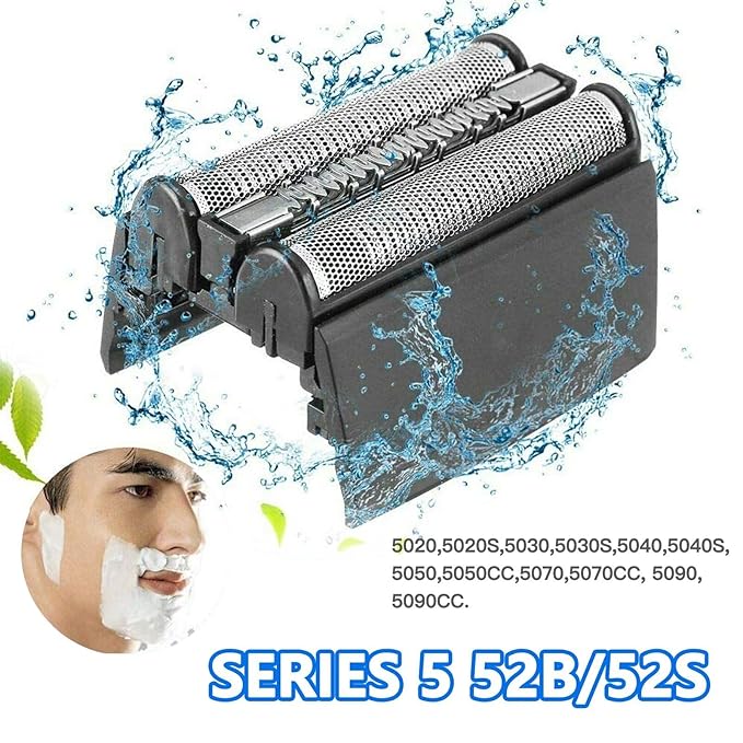 52S Electric Shaver Replacement Foil and Trimmer Head for B-raun Series 5 Electric Razors Models 5090/5190cc, 5040/5140s, 5030s, 5145s (Silver)