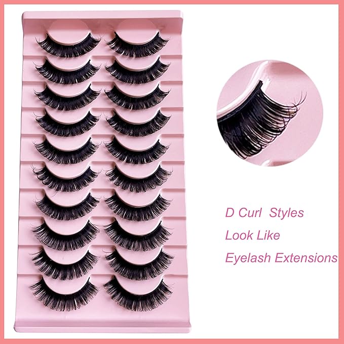 Russian D Curl Strip Lashes Fluffy False Eyelashes Natural Lashes 15-20mm Fake Lashes Pack Volume Eye Lashes 10 Pairs Faux mink lash Multipack
