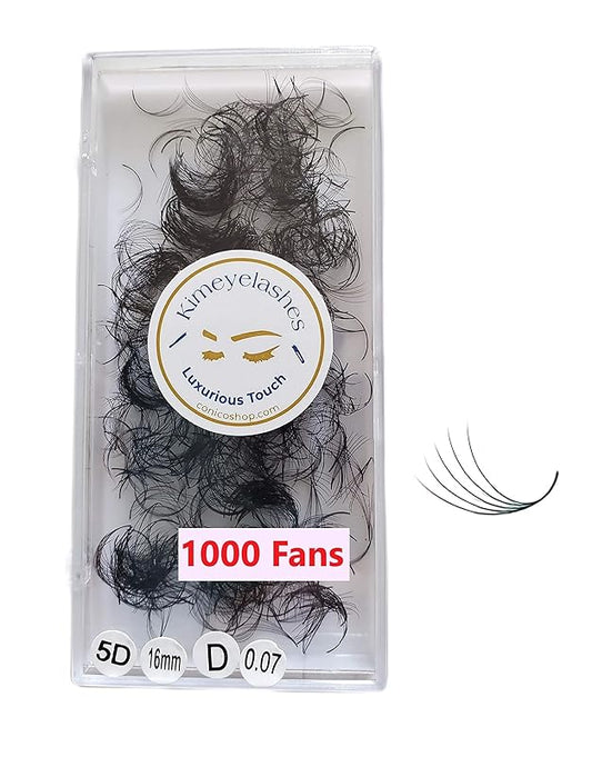 Kimeyelashes 4D to 10D - 0.07 C and D Curl 1000 Premade volume fans loose Fans, Handmade eyelash extensions supplies Russian volume lash promade fan (5D - 0.07 - Curl D, 8mm)