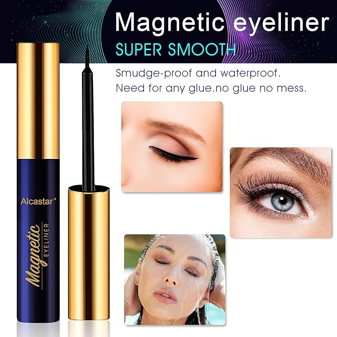 Alcastar Magnetic Eyelashes with Eyeliner Kit, Magnetic Lashes Natural Looking with, Long Lasting, Easy Apply,Cruelty-Free. (ATZ1004-A2)
