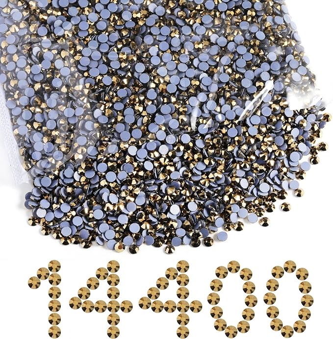 Beadsland Hotfix Rhinestones Bulk, 14400PCS Crystal Hot Fix Rhinestones for Crafts Clothes DIY Decoration, Aurum, SS20, 4.6-4.8mm