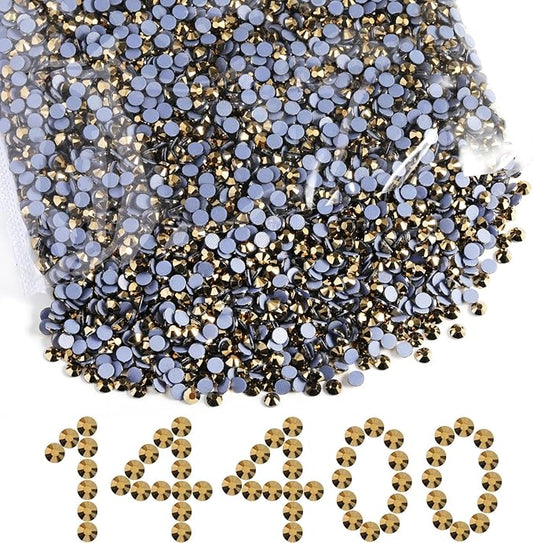 Beadsland Hotfix Rhinestones Bulk, 14400PCS Crystal Hot Fix Rhinestones for Crafts Clothes DIY Decoration, Aurum, SS20, 4.6-4.8mm