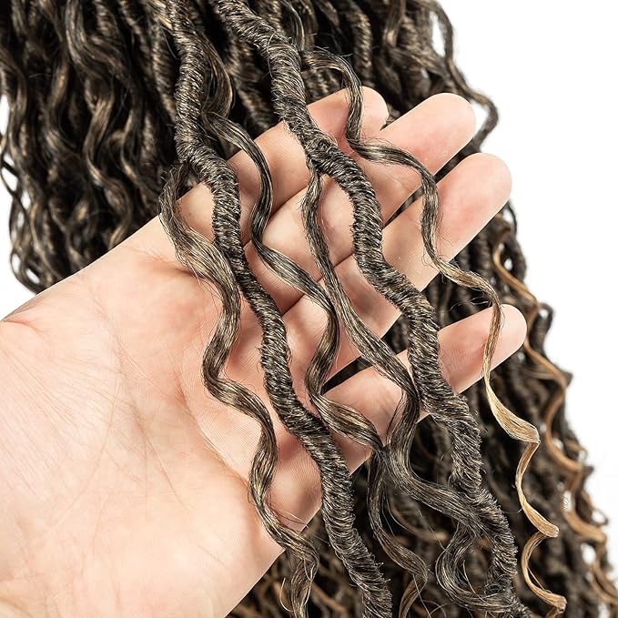 Aipin Long New Goddess Locs Crochet Hair 22 Inch Boho River Locs Hippie Locs Wavy Crochet With Curly Hair In Middle And Ends Braids Hair Extensions (8Packs,22 inch, T27)