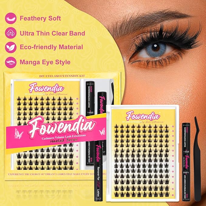Manga Lash Clusters Kit 8-14mm Eyelash Clusters DIY Lash Extension Kit Waterproof Anime Lashes Ultra-Thin Invisible Band 0.3mm Cluster Eyelash Extensions, California Sunset Short-Kit