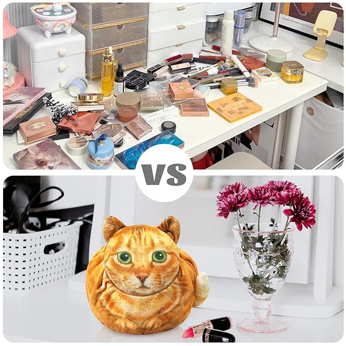 Openhaha Drawstring Travel Organizer, Cosmetic Pouch - Cat Gift for Women, Lay Flat Makeup Bag Gifts for Cat Lovers (2-Pack)