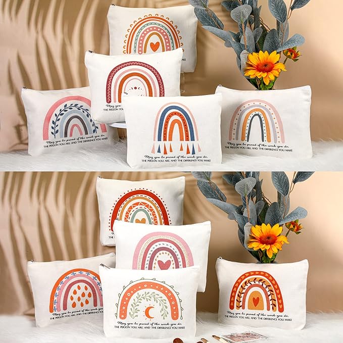 Sieral 30 Pcs Rainbow Canvas Makeup Bags Bulk Employee Appreciation Gifts Graduation Inspirational Cosmetic Bags Thank You Gifts for Teacher Secretary Coworker Volunteer Nurse(Delicate)