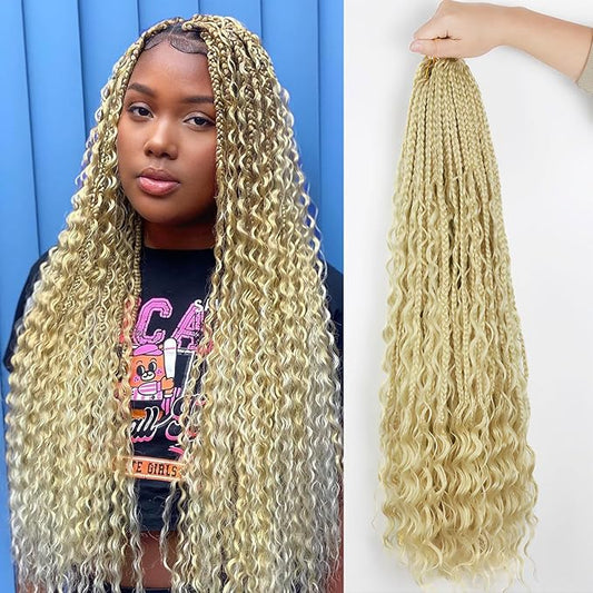 14 Inch Goddess Box Braids Crochet Hair 9 Packs Bohemian Crochet Box Braids with Curly Ends Pre looped Boho Crochet Braid Human Hair (14Inch, 613#)