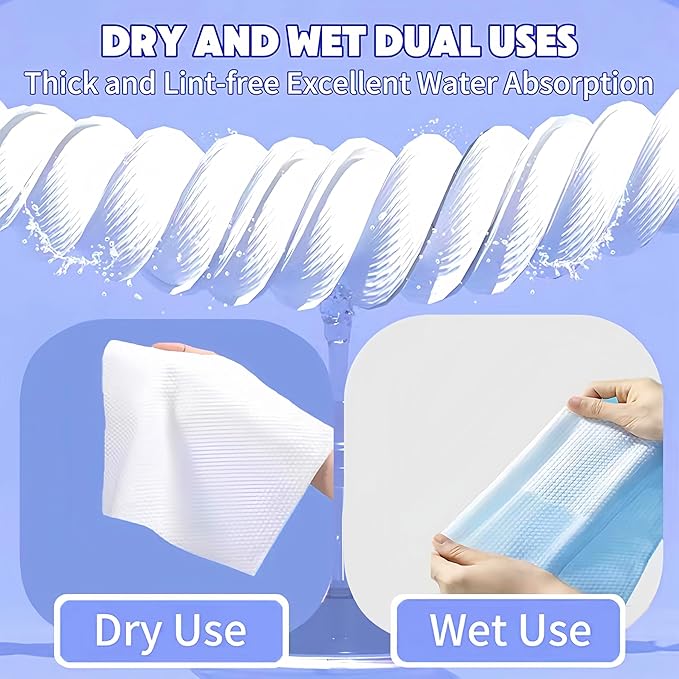 Disposable Face Towel 600 Count, Soft Cotton Clean Skin Face Towels, Dry Wipes Cotton Facial Towels Wash Cloths Tissue Thickened, Face Towelettes Disposable for Makeup Remover, Cleansing and Skincare