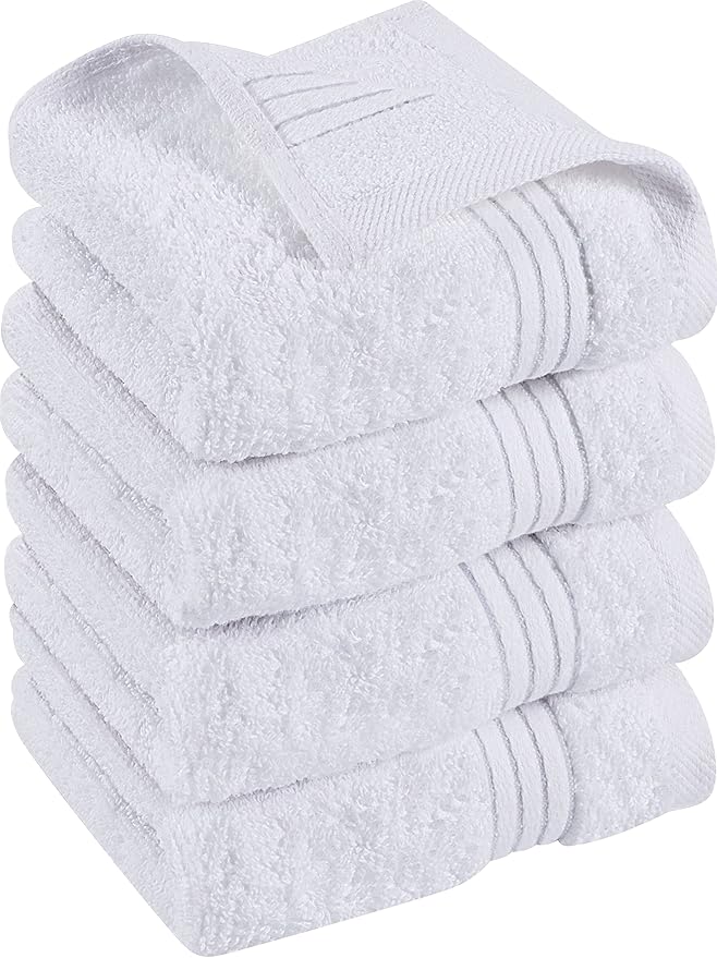 Utopia Towels Luxury Wash Cloths Set, 12 x 12 Inches, 600 GSM, 100% Cotton Ring Spun, Highly Absorbent and Soft Feel Washcloths for Bathroom, Spa, Gym, and Face, White, Pack of 4