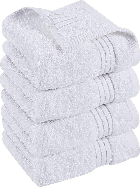 Utopia Towels Luxury Wash Cloths Set, 12 x 12 Inches, 600 GSM, 100% Cotton Ring Spun, Highly Absorbent and Soft Feel Washcloths for Bathroom, Spa, Gym, and Face, White, Pack of 4