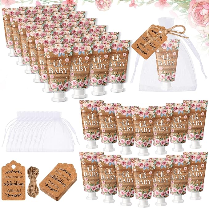 48 Sets Baby Shower Hand Cream Party Favors for Guests Gift Bulk Travel Size Hand Lotion Set for Baby Shower Wedding Christmas(Floral)