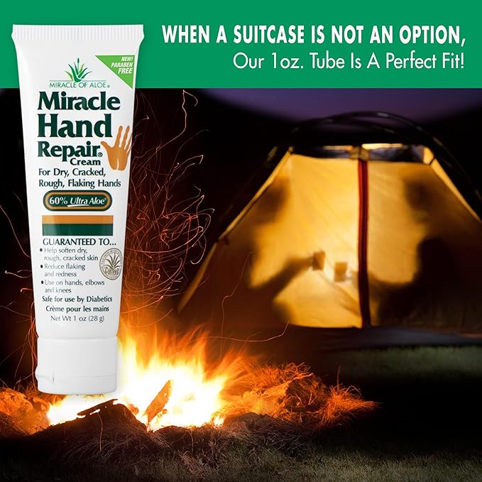 Miracle of Aloe Miracle Hand Repair Cream 1 oz Healing Aloe Vera Lotion for Dry, Cracked Hands with 60% Ultra Aloe Gel - Moisturizes, Softens, and Repairs - Non-Greasy (12-Pack)