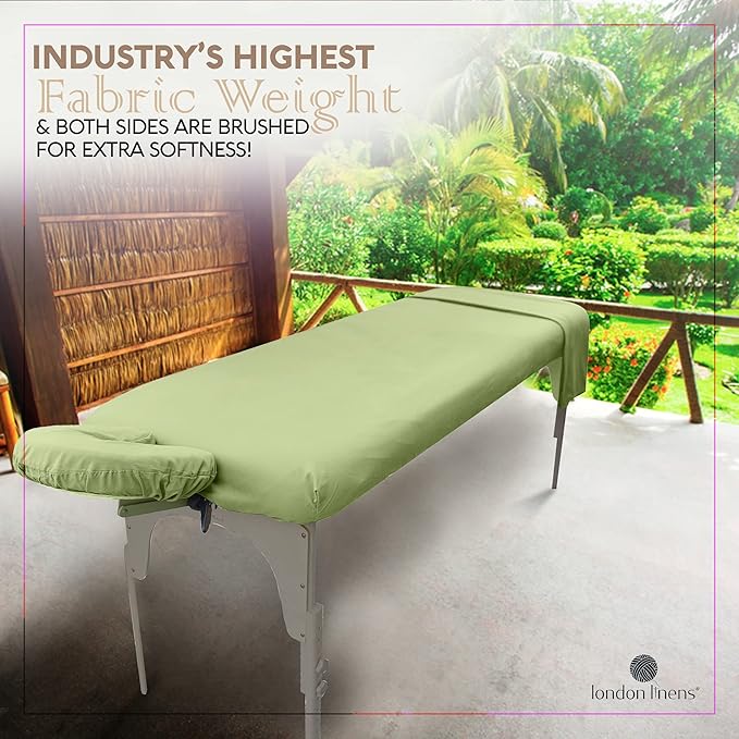 LONDON LINENS Soft Microfiber 3-Piece Massage Table Sheets - Super Lightweight, Stain and Wrinkle Resistant - Includes Table Cover, Fitted Sheet, and Face Rest Cover (Sage Green)