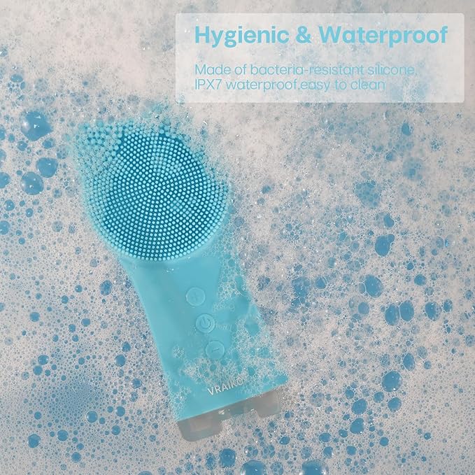 MIA Facial Cleansing Brush, Waterproof Rechargeable Face Cleansing Brush, with Soft Silicone and Adjustable Sonic Vibration, for Deep Cleansing Gentle Exfoliating and Massaging (Blue)
