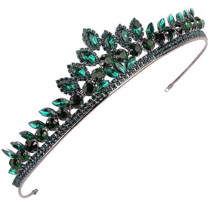 LIMELIA Women's Tiara for Henna Wedding Party|Glitter Hair Accessories for Bridal Birthday Pageant Prom Halloween Costume Christmas Party, Queen Princess Crowns | Leaf Model-Green