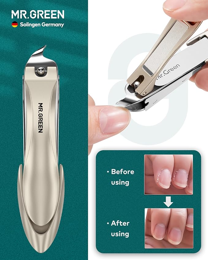 MR.GREEN Upgraded Manicure Set, German Stainless Nail Clippers Set w/Anti Splash Cather, Seiko Quality Fingernail& Toenail Clipper, Professional Nail Care Kit with Exquisite Leather Case for Men&Women