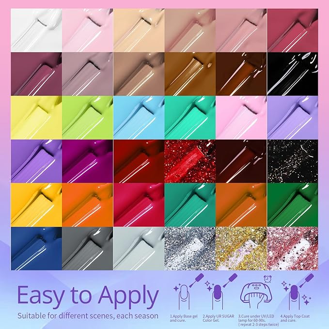 UR SUGAR 36 Colors Gel Nail Polish Set, All Seasons Collection Yellow Orange Red Green Blue Pink Glitter Gel Polish for Fall Winter Soak Off Gel Nail Art Kit Halloween Christmas Gifts for Women