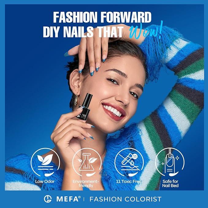 MEFA Blue Gel Nail Polish Set,6 Colors Midnight Navy Sapphire Blue Nail Polish Azure Glitter Dark Shades Starter Kit Soak Off Shimmer Gel Nail Art Design DIY Salon Manicure Holiday Gift for Women