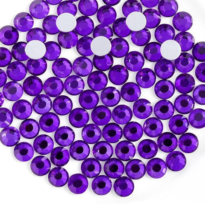 Beadsland 1440pcs Flat Back Crystal Rhinestones Round Gems for Nail Art and Craft Glue Fix, Pure Purple, SS10,2.7-2.9mm