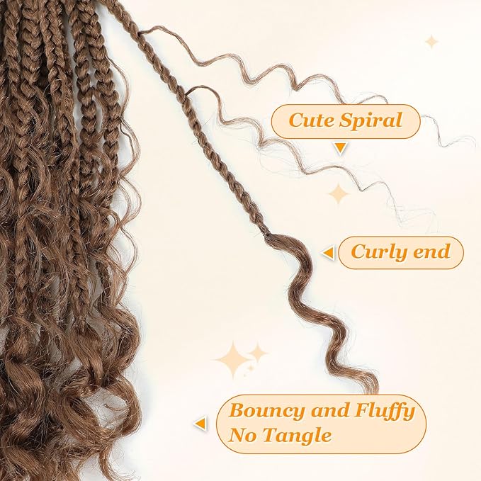 9 Packs Goddess Box Braids Crochet Hair Boho Crochet Box Braids With Curly Ends Crochet Hair For Black Women, 14 Inch Pre Looped Bohemian Crochet Box Braids Hair (14Inch 9 Packs,30#)