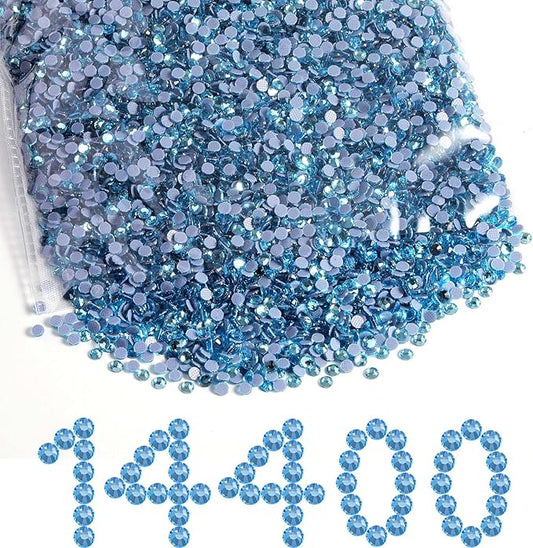 Beadsland Hotfix Rhinestones Bulk, 14400PCS Crystal Hot Fix Rhinestones for Crafts Clothes DIY Decoration, Aquamarine, SS16, 3.8-4.0mm