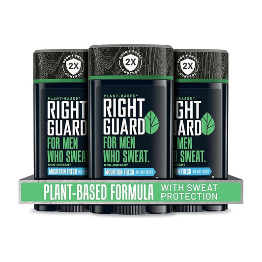 Right Guard Plant Based Invisible Solid Antiperspirant & Deodorant For Men with Sensitive Skin | Blocks Sweat 2X Longer | Made with Shea Butter & Marula Oil | Mountain Fresh Scent, 2.6 oz. (3 Pack)