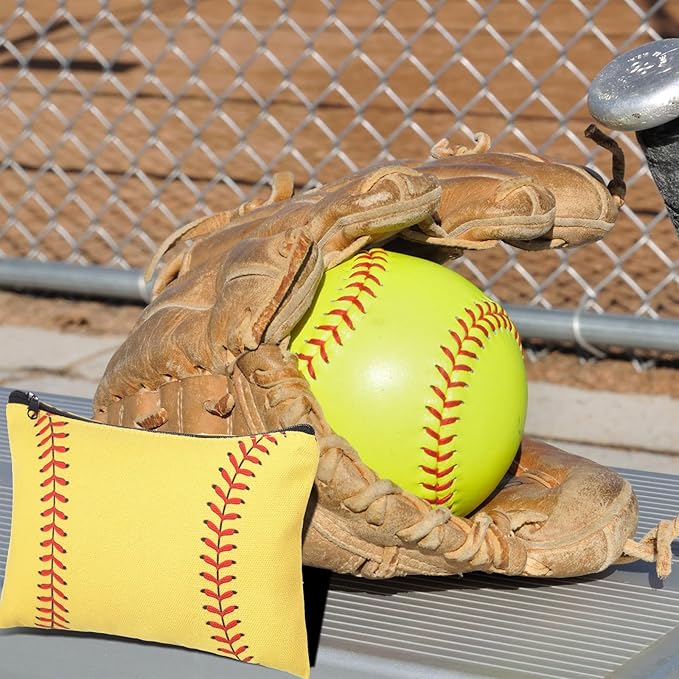 Eccliy 20 Pcs Softball Makeup Bags Bulk Sport Team Gifts Softball Cosmetic Bag Accessories for Women Toiletry Zipper Pouch Travel Canvas Gifts Stuff for Party Team Players Lover