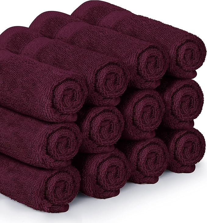 Utopia Towels 12 Pack Premium Wash Cloths Set, 12 by 12 Inches, 100% Cotton Ring Spun, Highly Absorbent and Soft Feel Essential Washcloths for Bathroom, Spa, Gym, and Face, Burgundy