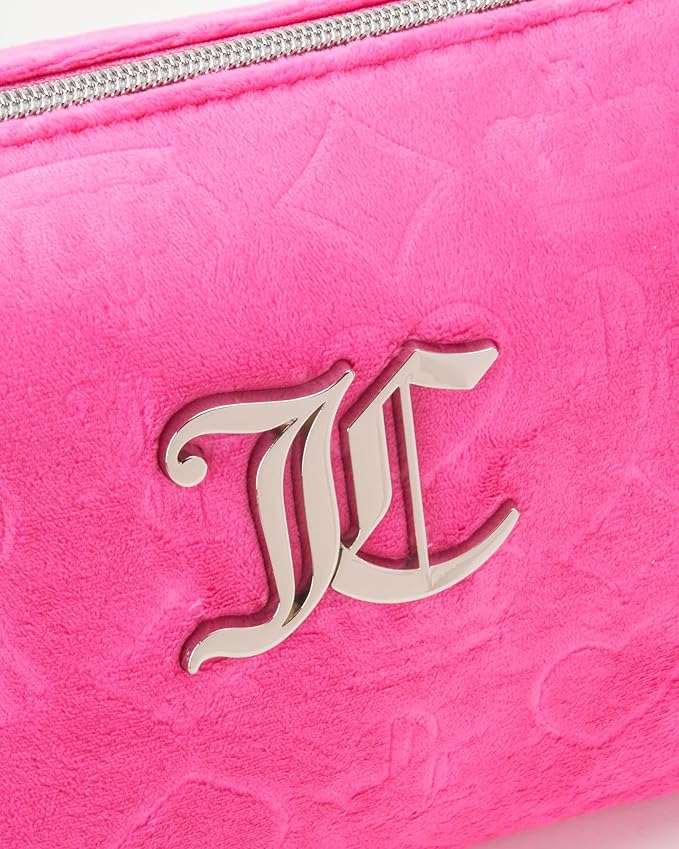 Juicy Couture Women's Cosmetics Bag - Travel Makeup and Toiletries Clutch Wedge Pouch, Hot Pink