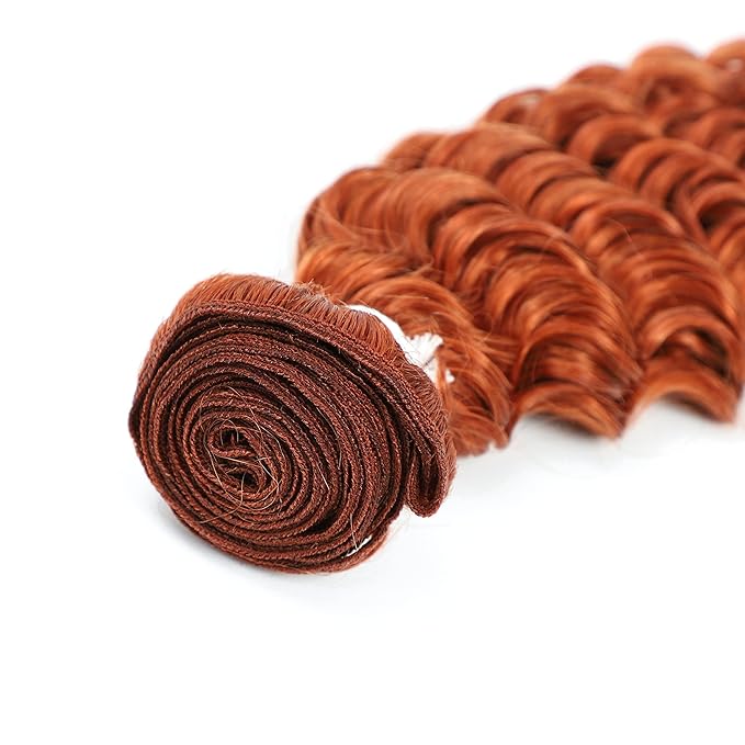 Deep Wave Bundles Ginger Color Boho Braids Human Hair Bundles 90g-95g #350 Brazilian Virgin Human Hair 1 Bundle Burnt Orange Curly Weave Hair Extensions 10 Inch