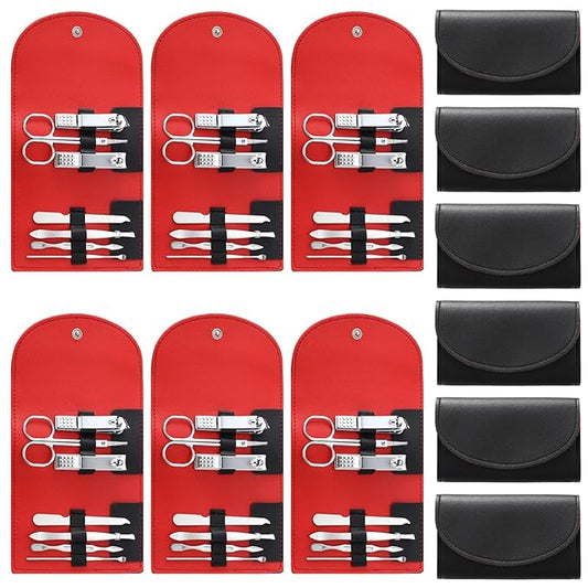 12 Set Manicure Set Bulk Mini Manicure Nail Clipper Kit 7 in 1 Stainless Steel Professional Nail Care Pedicure with Travel Portable Bag Grooming Kits for Women Men Home(Black)