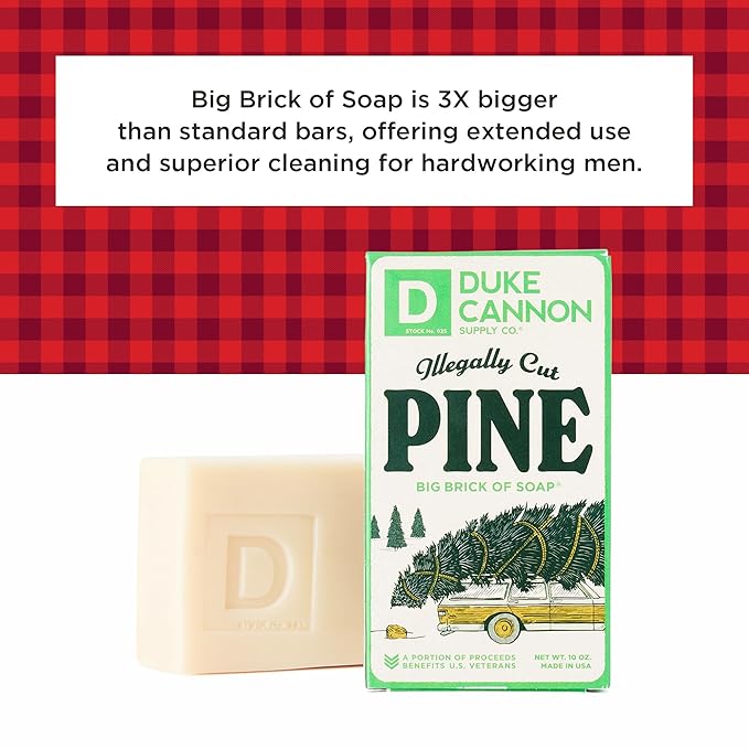 Duke Cannon Supply Co. Big Brick of Soap Bar for Men Holiday Edition - Illegally Cut Pine (Fresh Cut Pine Scent), 10 oz. (1 Pack)