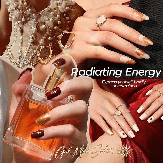 Modelones Gel Nail Polish Kit with U V Light, Milky White Nude Glitter Pink Red Gold Metallic Manicure Set with Base Top Coat Star Stickers 4 Colors Gel Mini Salon Nail Art Starter Gift for Women Girl