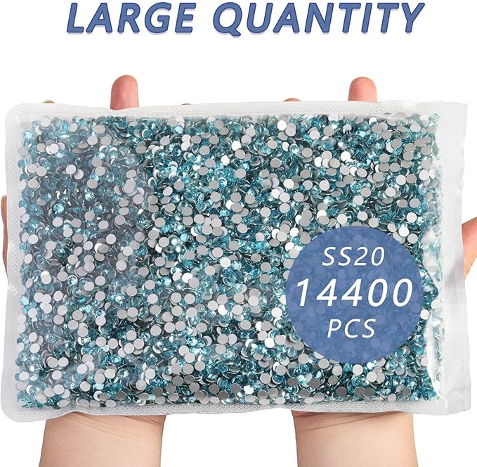 Beadsland Flatback Rhinestones Bulk,14400pcs Red Rhinestones for Nails Crafts Clothes DIY Decoration, Aquamarine, SS20, 4.6-4.8mm