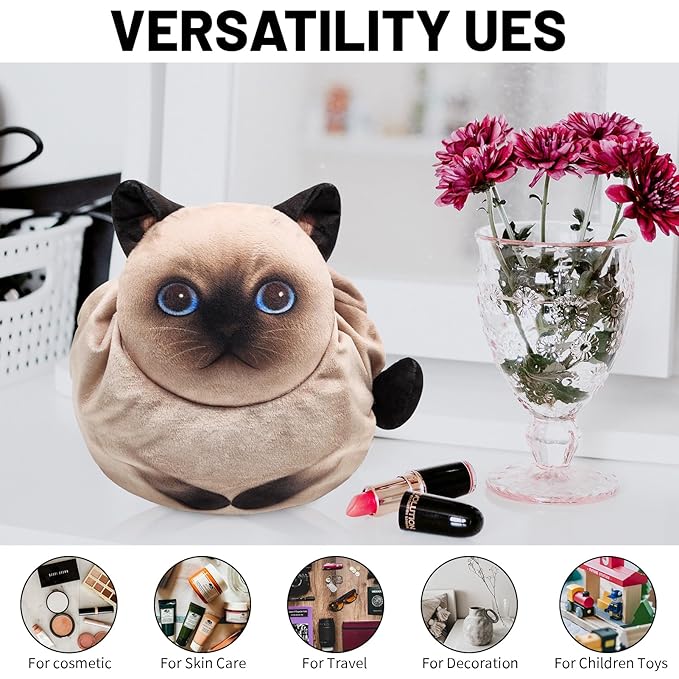 Openhaha Drawstring Makeup Organizer, Travel Cosmetic Pouch Bag, Cat Gift for Women, Lay Flat Makeup Bag Gifts for Cat Lovers (2-Pack)