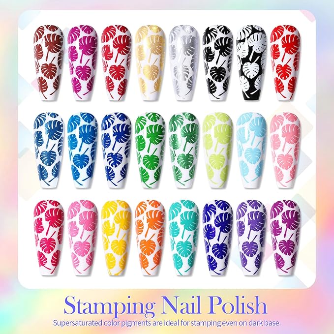 Born Pretty Nail Art Stamping Polish Halloween Nail Polish Set Manicure Print Nail Polish for Stamping Plates 24 Colors Bulk Nail Polish Set Gift Collection