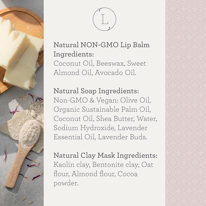 Lizush Luxury 6-Piece Lavender Spa Kit for Women - Relaxation Spa Gift Basket, Self-Care Care Package for Wife - Happy Birthday - Handmade in the USA