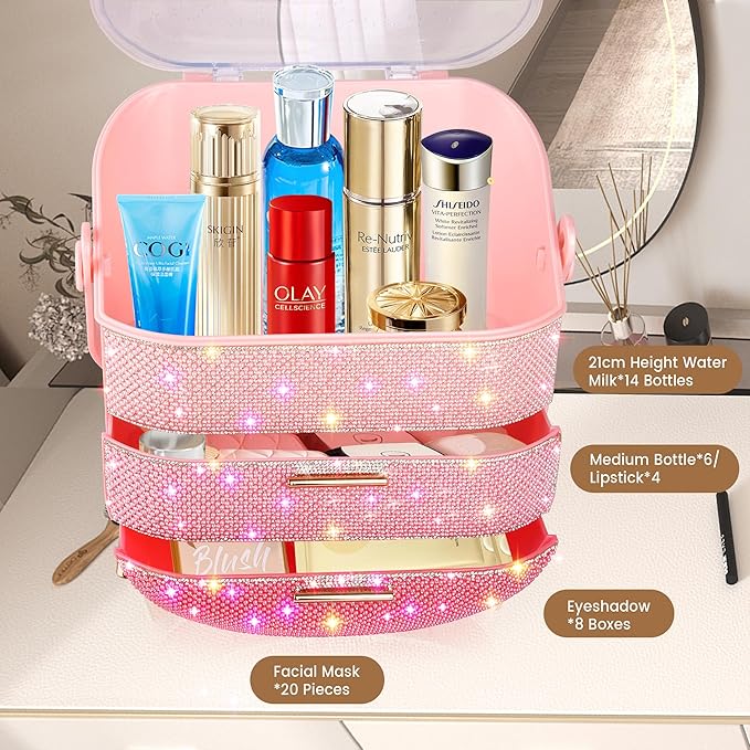 Teen Girls Gift Makeup Organizer,Skincare Organizer Jewelry Storage,Cosmetics Storage and Display Case,Make Up Holders and Organizers for Countertop,Bathroom Organizer (PearlPink)